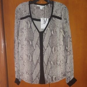 Diane Von Furstenberg Snake Print Blouse - Black and Cream
